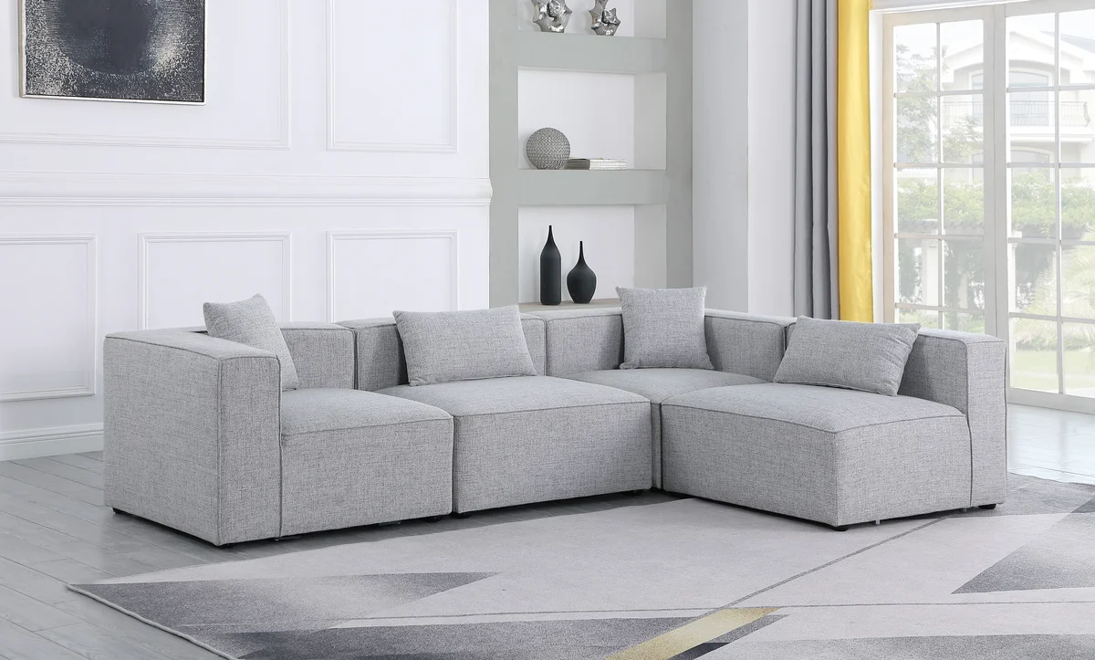 Cube - Linen 4 Piece Modular Corner Sectional - Gray