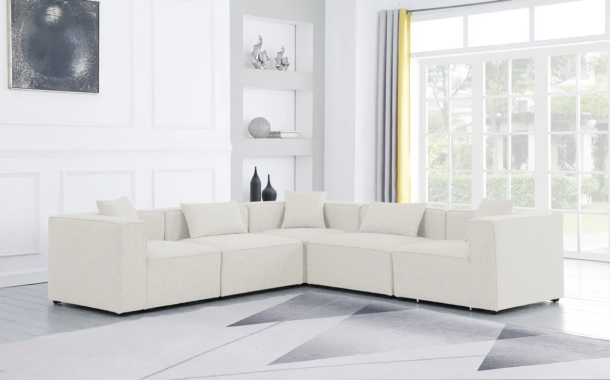Cube - Linen 5 Piece Modular Corner Sectional - Cream - View 2