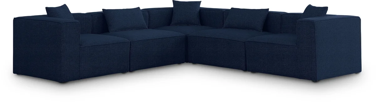 Cube - Linen 5 Piece Modular Corner Sectional - Navy