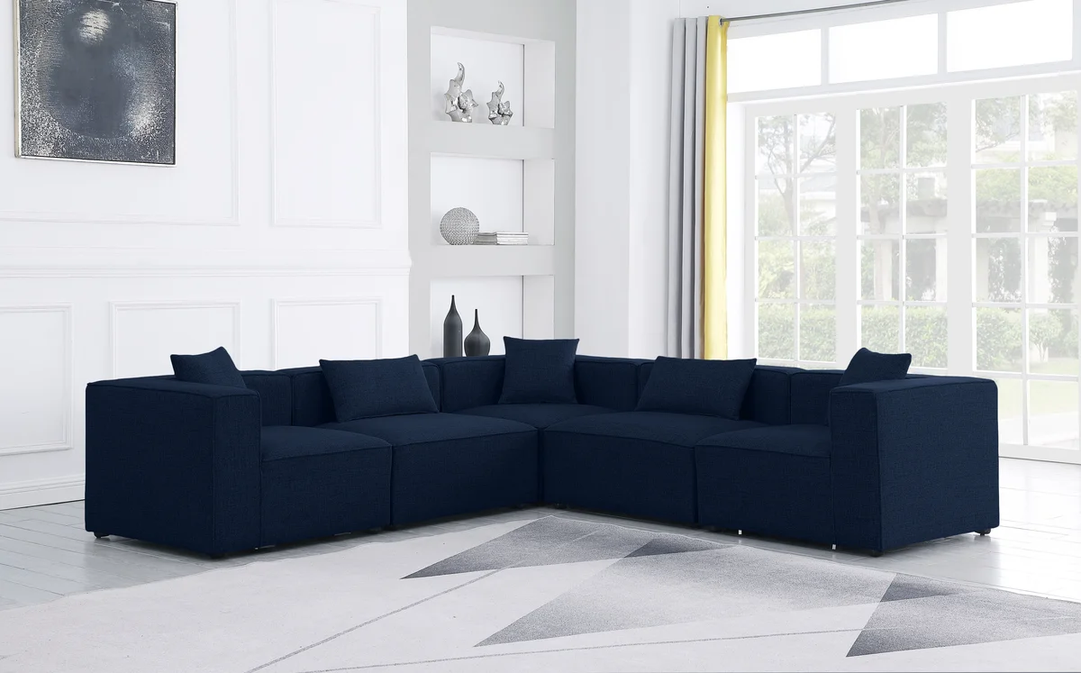 Cube - Linen 5 Piece Modular Corner Sectional - Navy - View 2