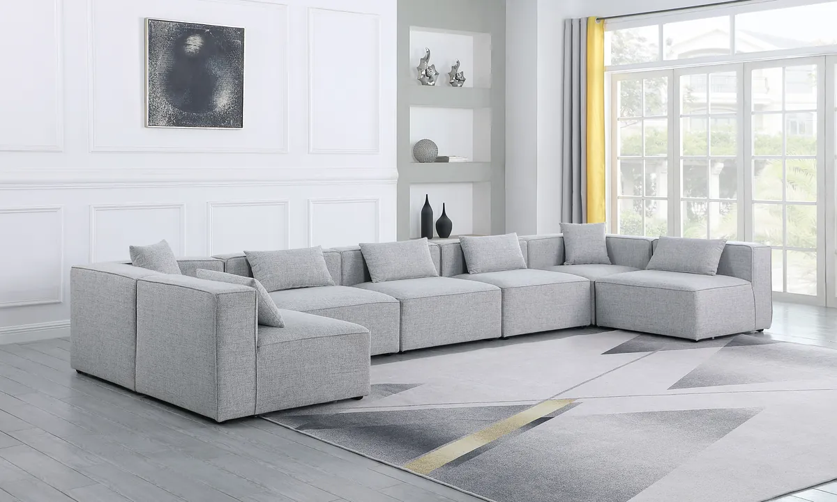 Cube - Linen 7 Piece Modular U-Shaped Sectional - Gray - View 2