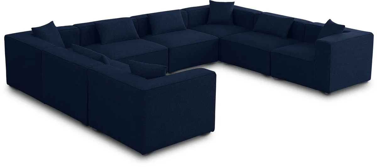 Cube - Linen 8 Piece Modular Sectional - Navy