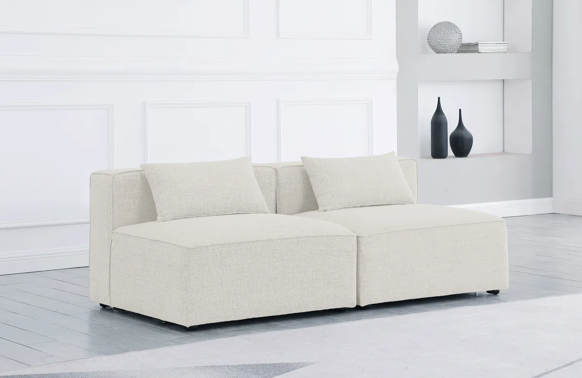 Cube - Linen Modular 2 Seat Armless Sofa - Cream - View 2