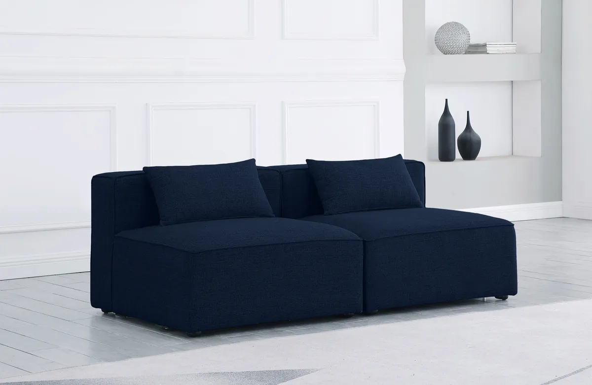 Cube - Linen Modular 2 Seat Armless Sofa - Navy - View 2