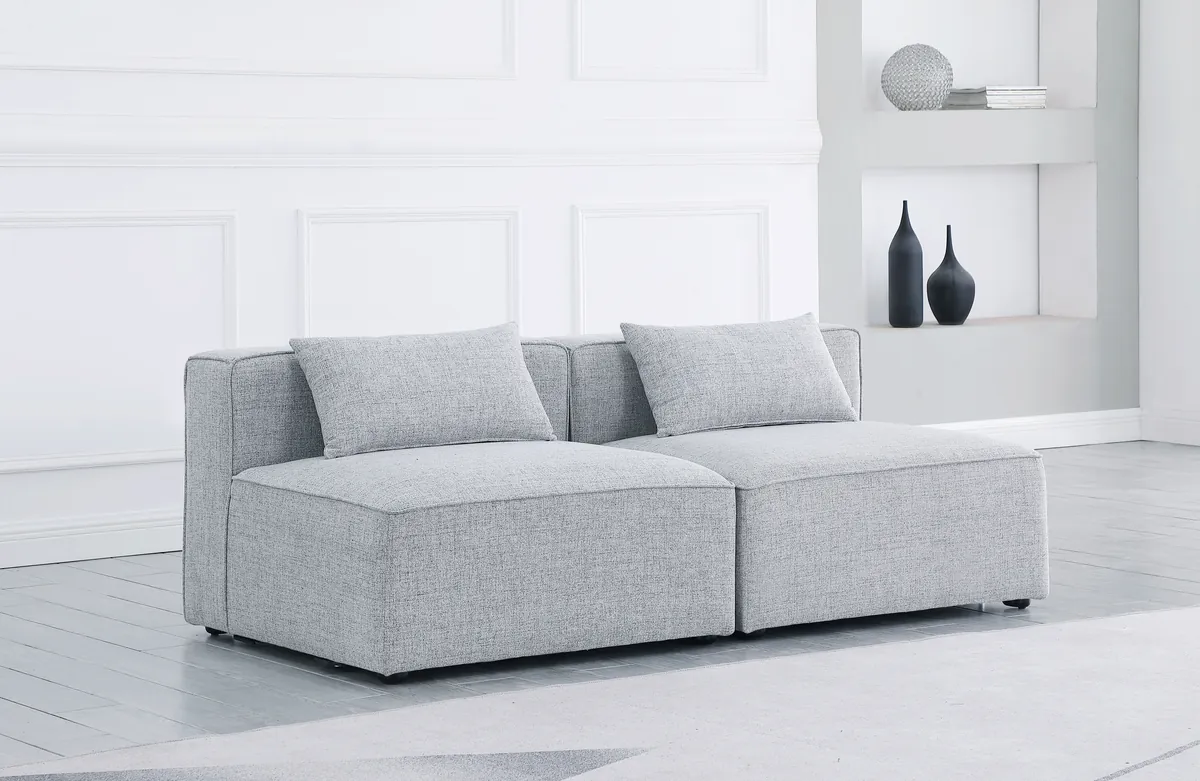 Cube - Linen Modular 2 Seat Armless Sofa - Gray - View 2