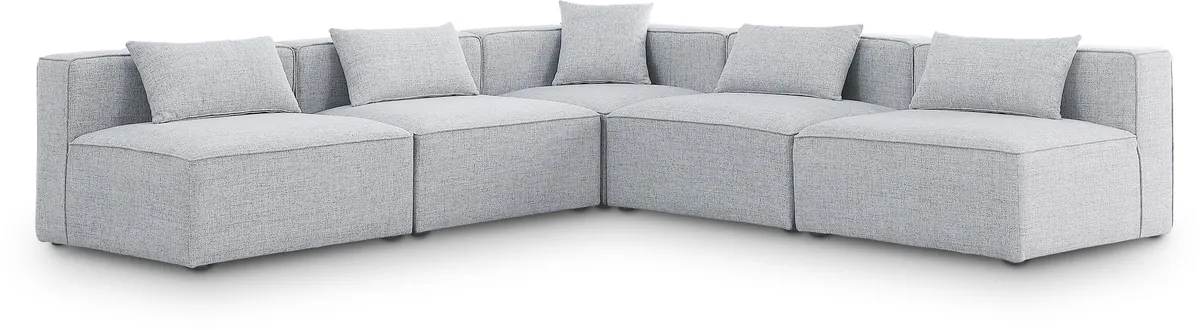 Cube - Linen 5 Piece Modular Corner Armless Sectional - Gray