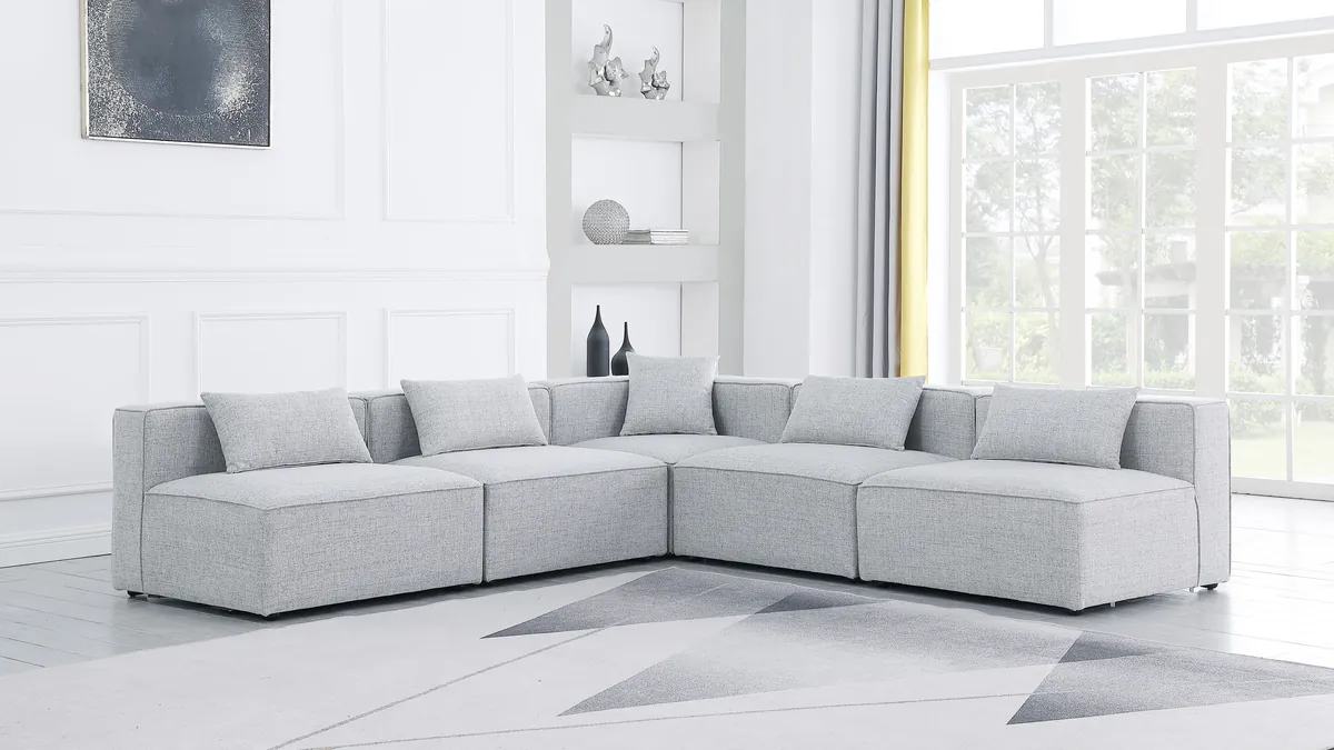 Cube - Linen 5 Piece Modular Corner Armless Sectional - Gray - View 2