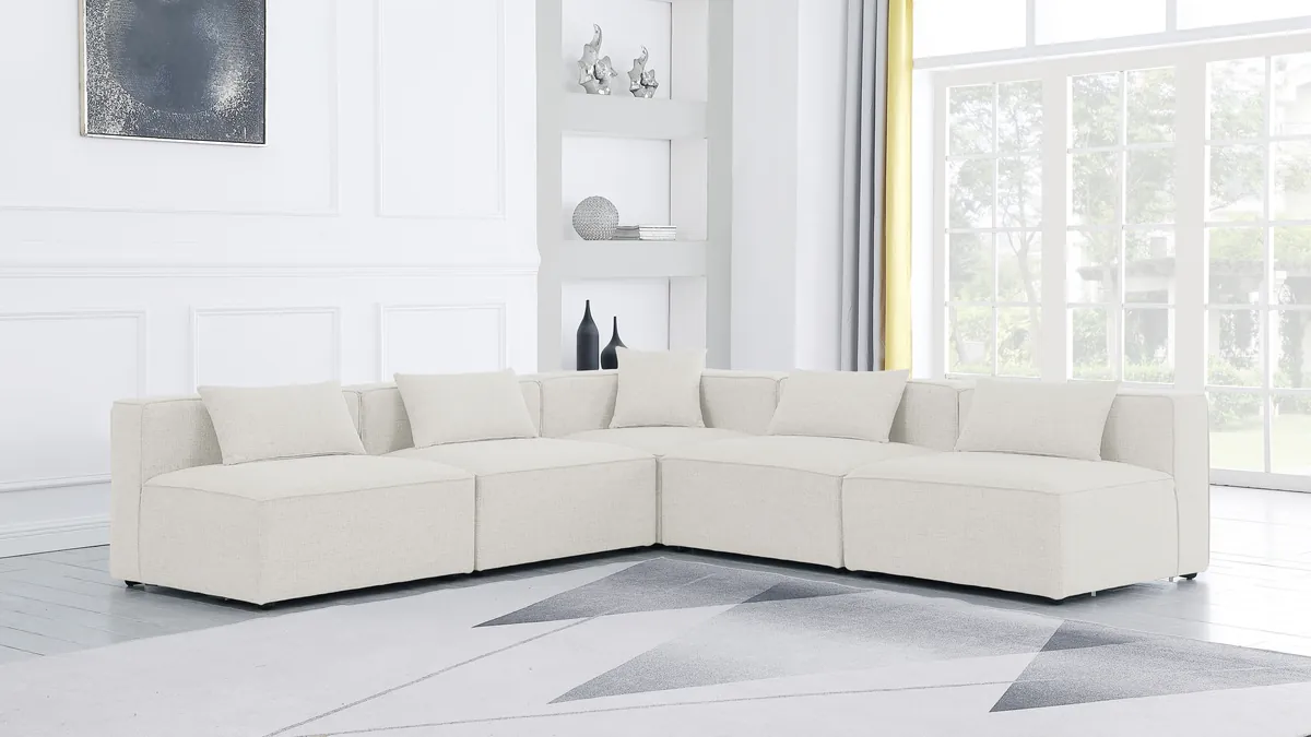 Cube - Linen 5 Piece Modular Corner Armless Sectional - Cream - View 2