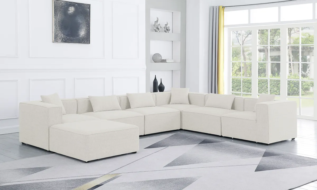 Cube - Linen 7 Piece Modular Sectional - Cream - View 2