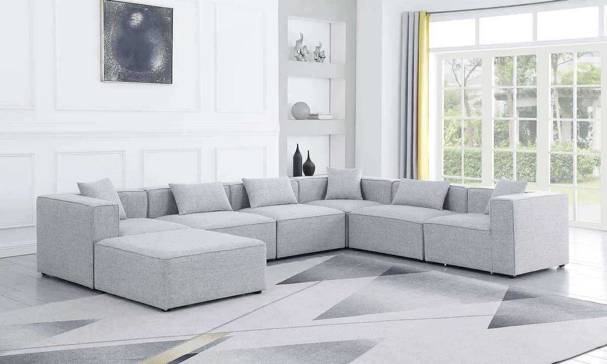 Cube - Linen 7 Piece Modular Sectional - Gray - View 2
