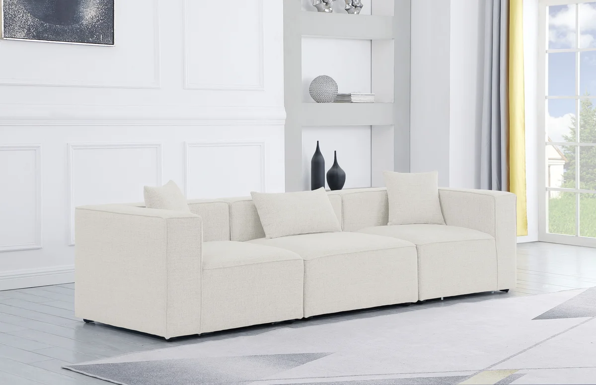 Cube - Linen Modular 3 Seat Sofa - Cream - View 2