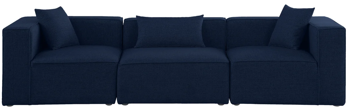 Cube - Linen Modular 3 Seat Sofa - Navy