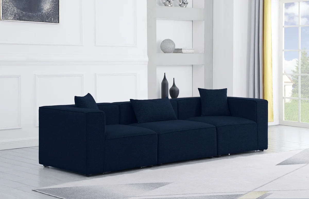 Cube - Linen Modular 3 Seat Sofa - Navy