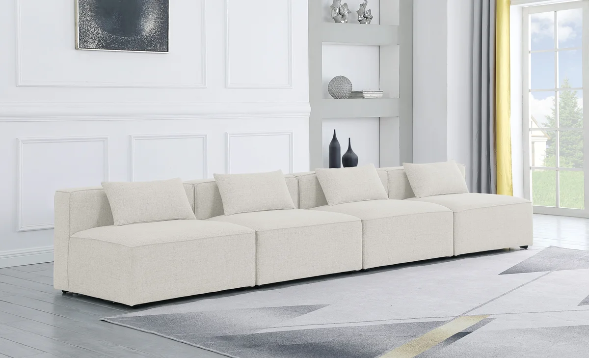 Cube - Linen Modular 4 Seat Armless Sofa - Cream - View 2