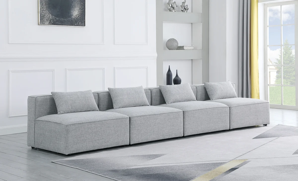 Cube - Linen Modular 4 Seat Armless Sofa - Gray - View 2