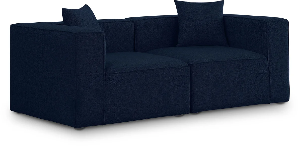 Cube - Linen Modular 2 Seat Sofa - Navy