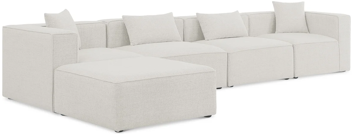 Cube - Linen 5 Piece Modular Sectional With Chaise - Cream