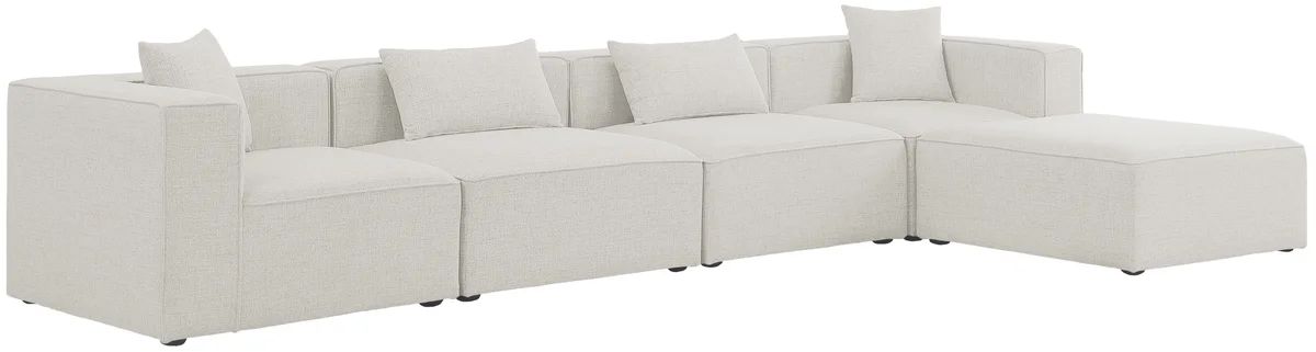 Cube - Linen 5 Piece Modular Sectional With Chaise - Cream - View 2
