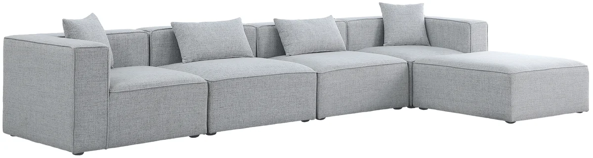 Cube - Linen 5 Piece Modular Sectional With Chaise - Gray - View 2