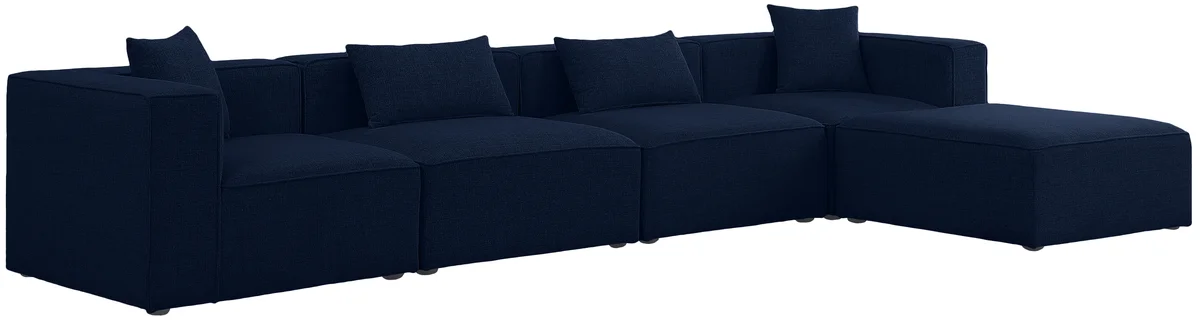 Cube - Linen 5 Piece Modular Sectional With Chaise - Navy - View 2
