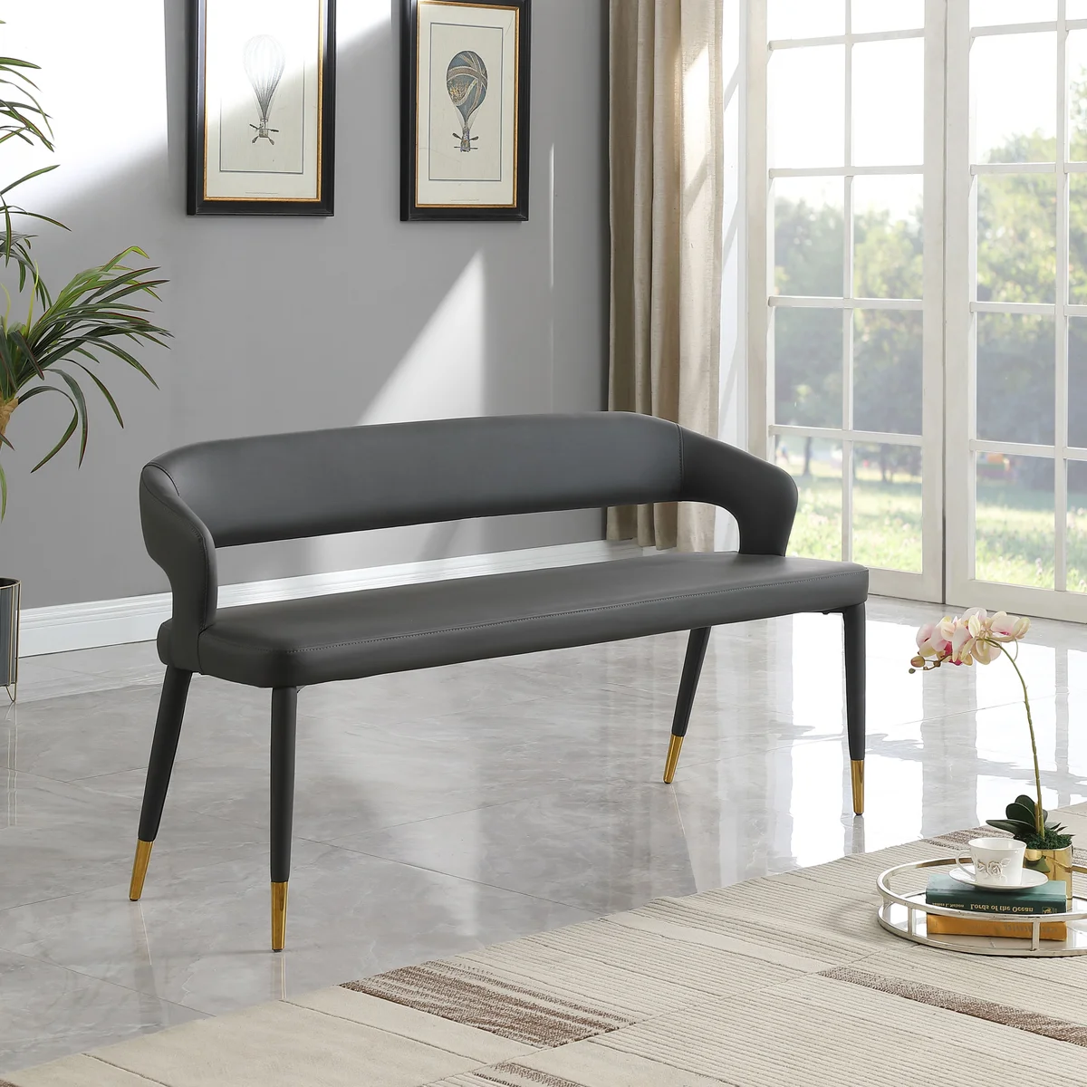 Destiny - Bench - Gray - Faux Leather - View 2
