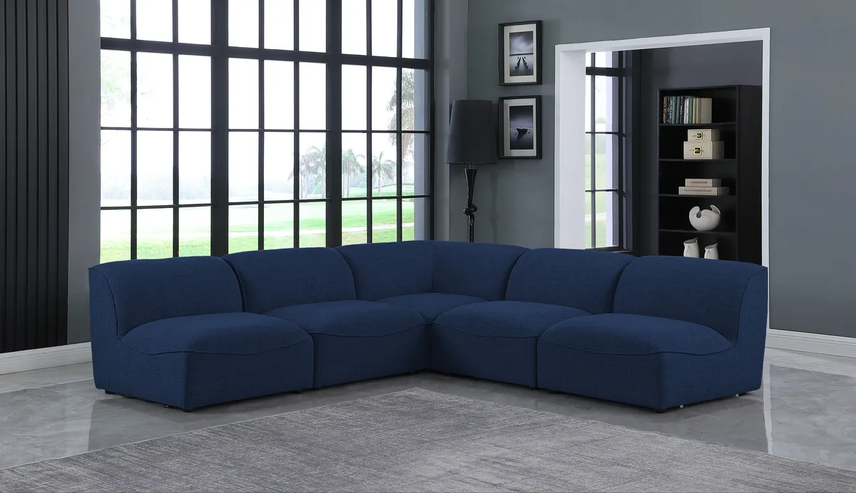 Miramar - 5 Piece Modular Corner Armless Sectional - Navy - View 2