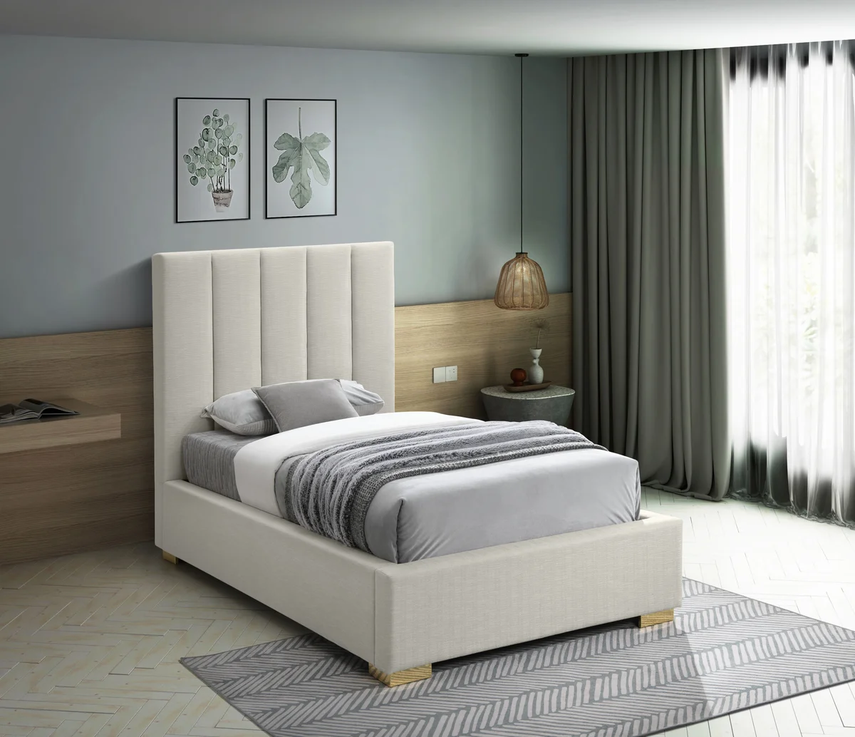 Pierce - Twin Bed - Beige