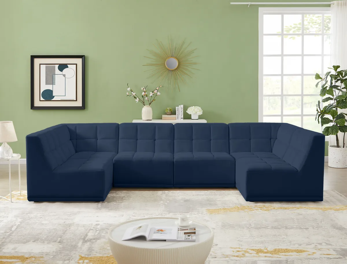 Relax - 6 Piece Modular U-Shaped Sectional - Navy - View 2