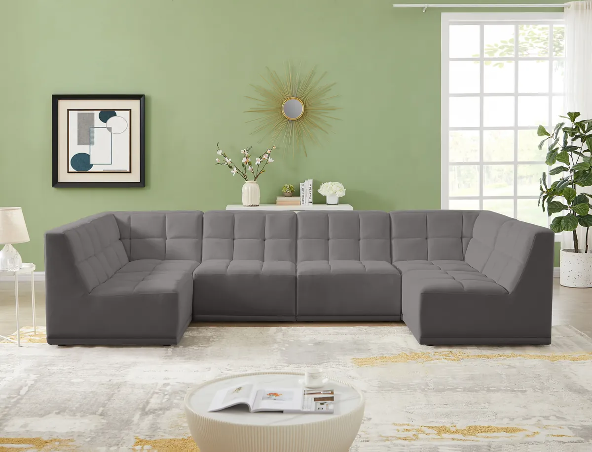 Relax - 6 Piece Modular U-Shaped Sectional - Gray - View 2
