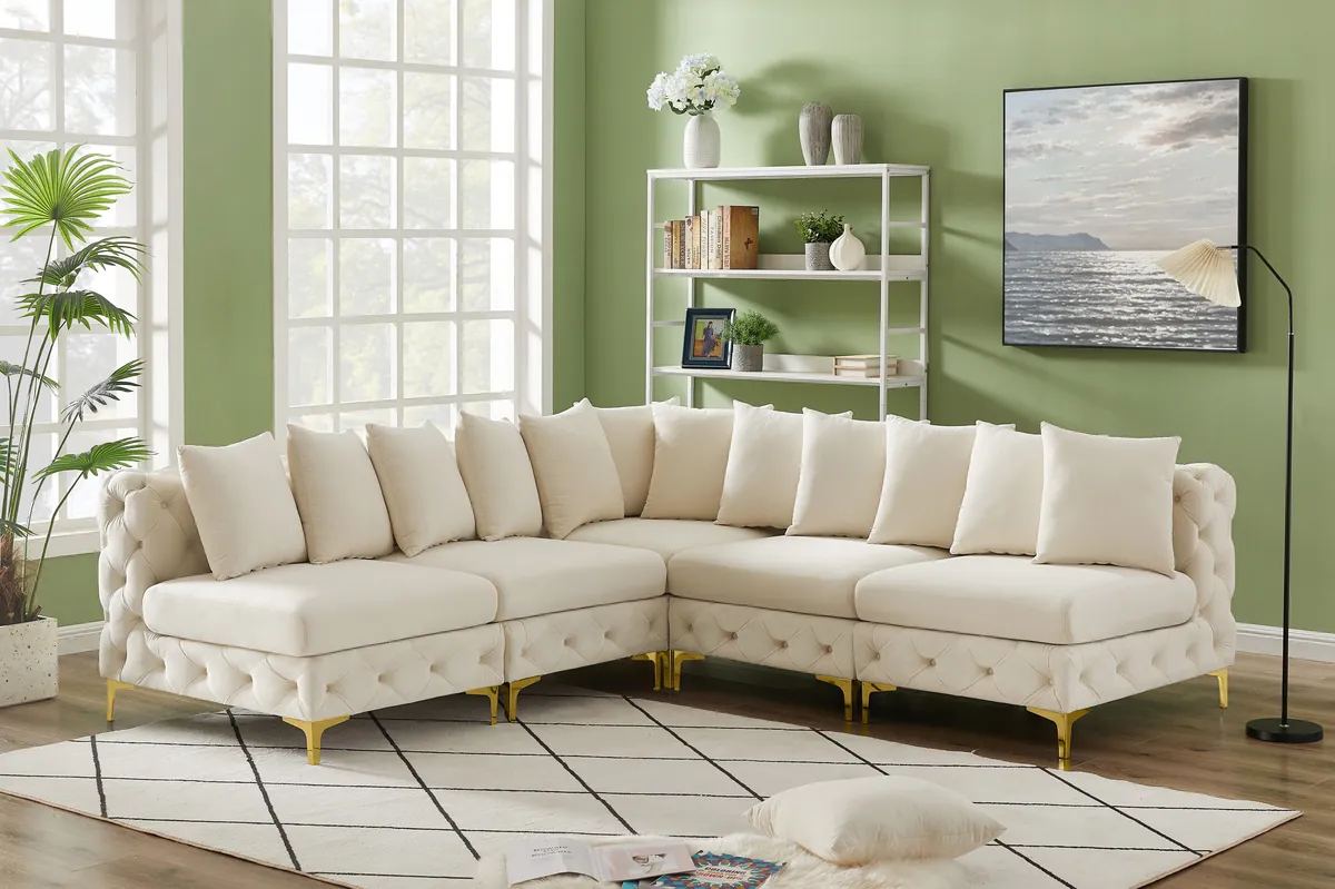 Tremblay - 5 Piece Modular Corner Armless Sectional - Cream