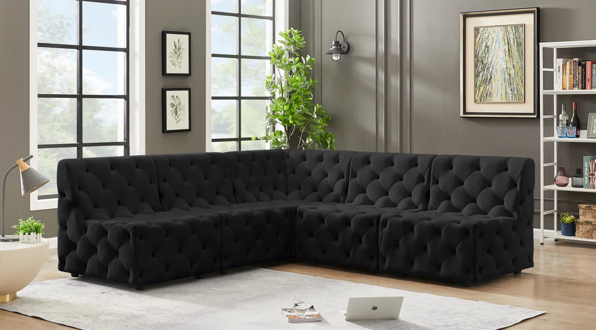 Tuft - 5 Piece Modular Corner Armless Sectional - Black - View 2