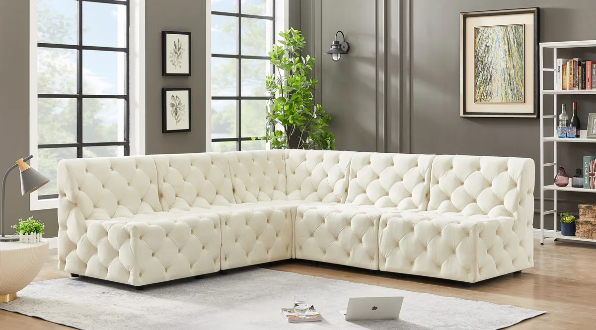 Tuft - 5 Piece Modular Corner Armless Sectional - Cream - View 2