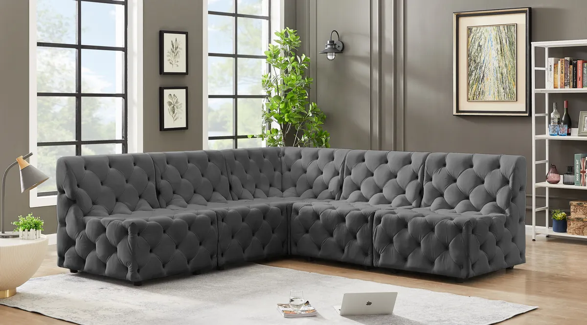 Tuft - 5 Piece Modular Corner Armless Sectional - Gray - View 2
