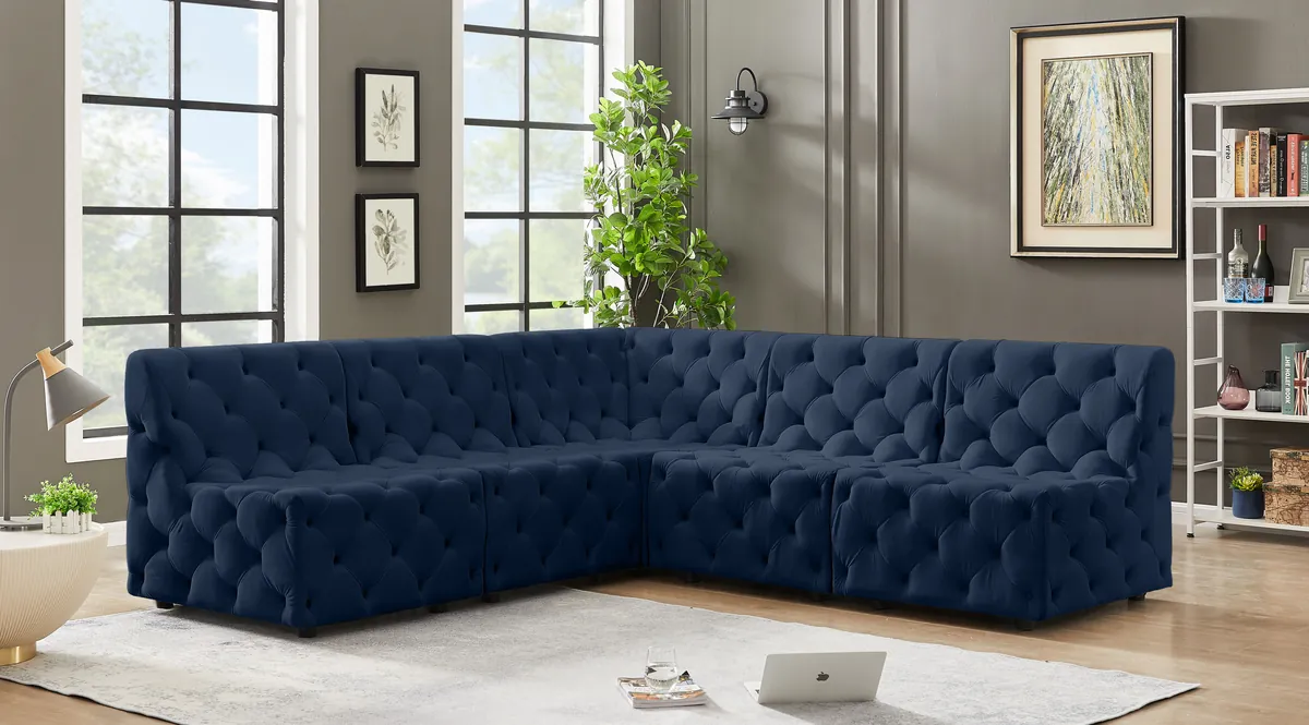 Tuft - 5 Piece Modular Corner Armless Sectional - Navy - View 2