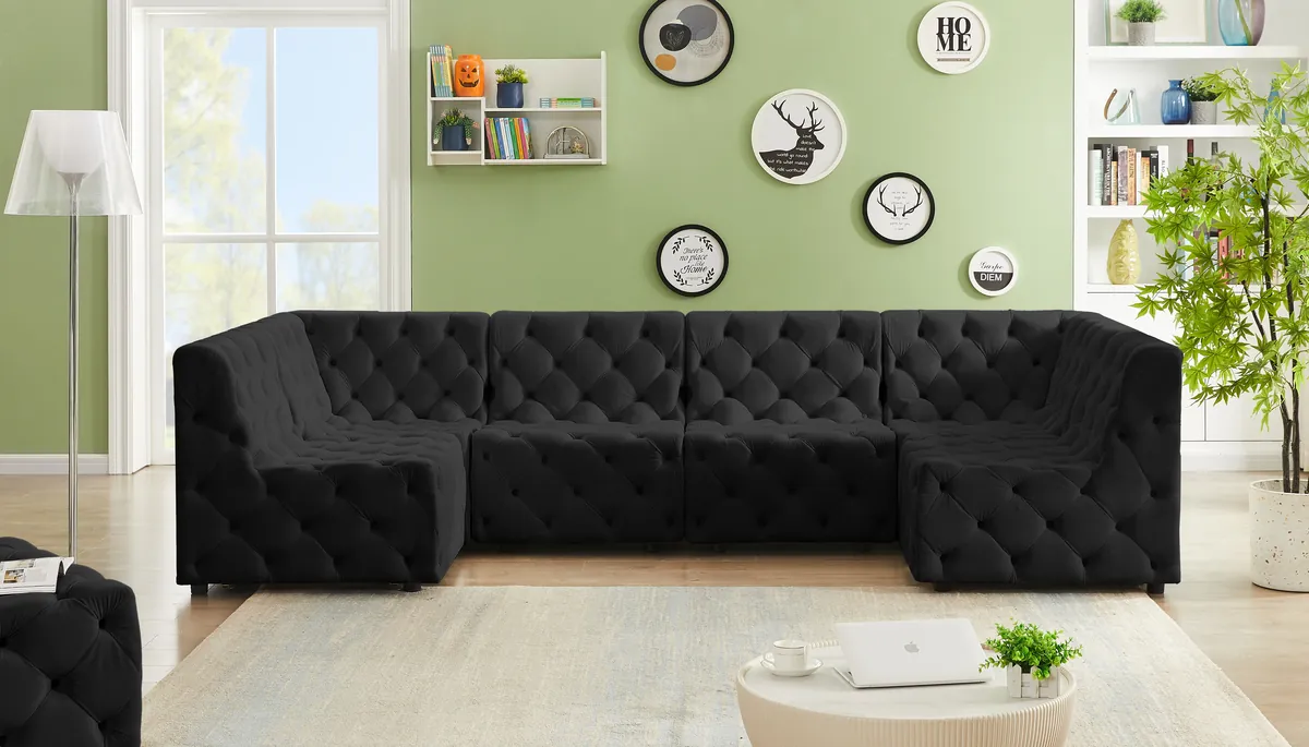 Tuft - 6 Piece Modular U-Shaped Sectional - Black - View 2