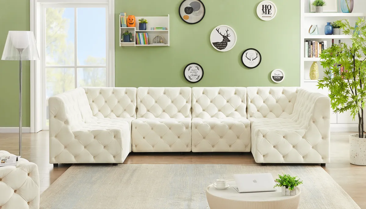 Tuft - 6 Piece Modular U-Shaped Sectional - Cream - View 2