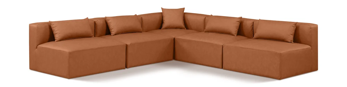 Cube - 5 Piece Modular Corner Armless Sectional - Cognac