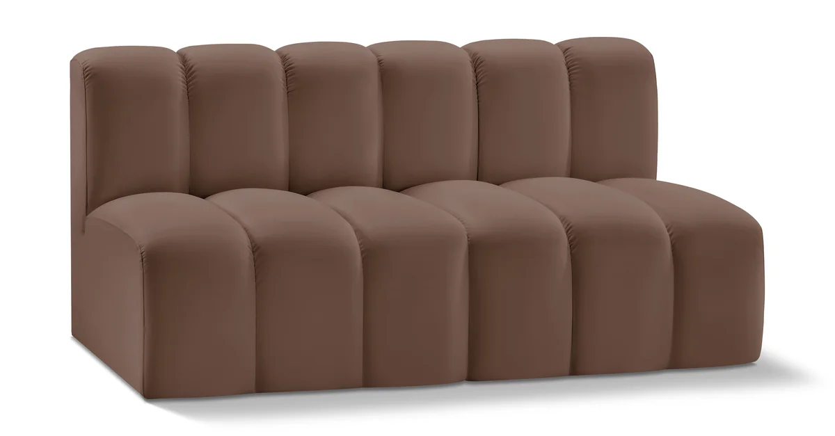 Arc - Faux Leather 2 Seats Modular Sofa - Brown