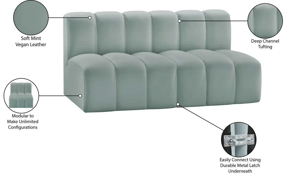 Arc - Faux Leather 2 Seats Modular Sofa - Green