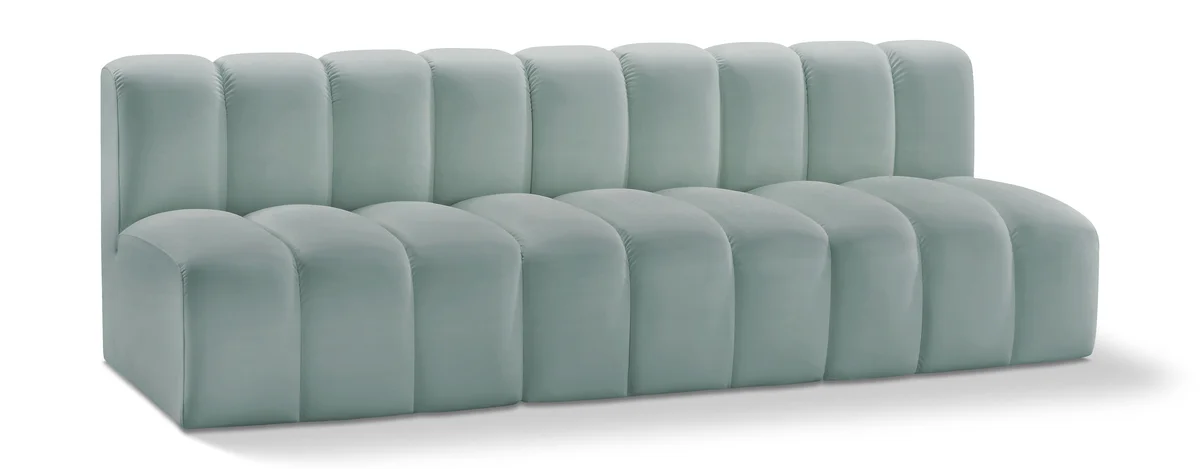 Arc - Faux Leather 3 Seats Modular Sofa - Mint Green