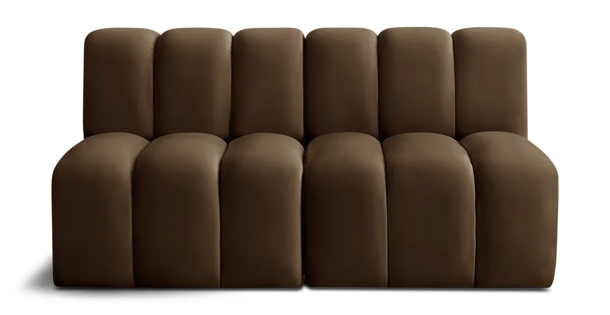 Arc - Velvet 2 Seats Modular Sofa - Dark Brown