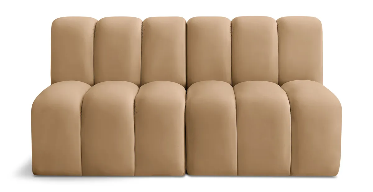 Arc - Velvet 2 Seats Modular Sofa - Camel