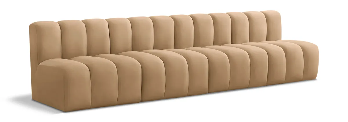 Arc - Velvet 4 Seats Modular Sofa - Light Brown