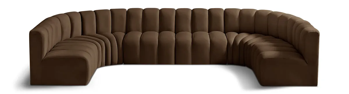 Arc - Velvet Modular U-Shaped Sectional - Brown
