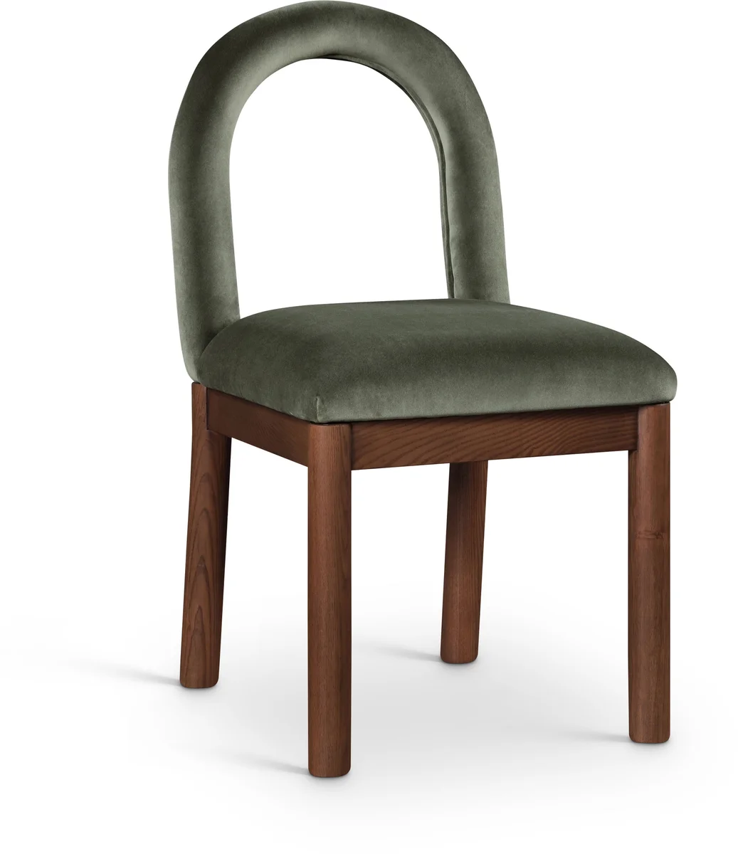 Conrad - Velvet Dining Chair With Brown Legs - Green