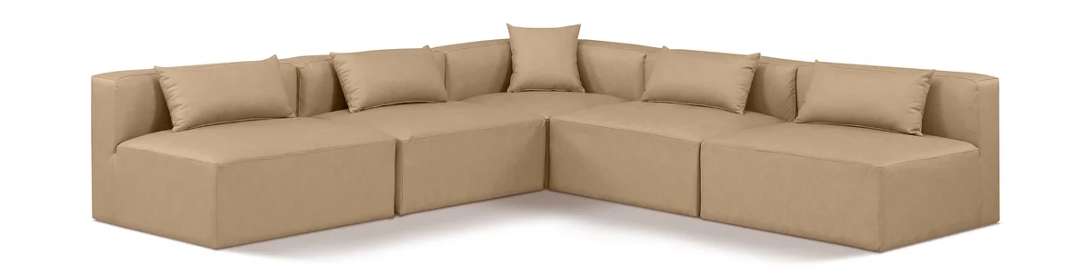Cube - 5 Piece Modular Corner Armless Sectional - Tan