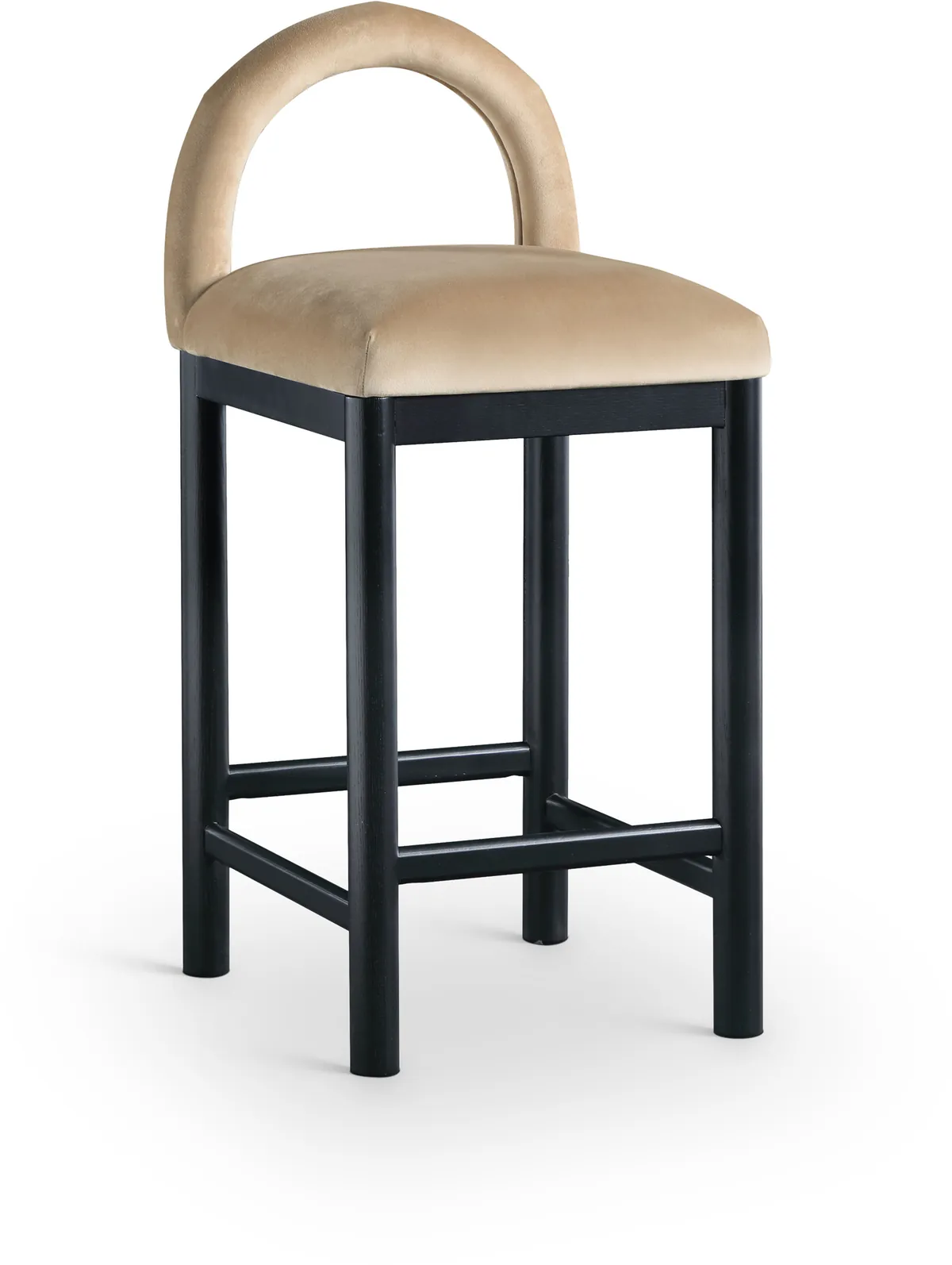 Conrad - Velvet Counter Stool With Black Legs - Beige