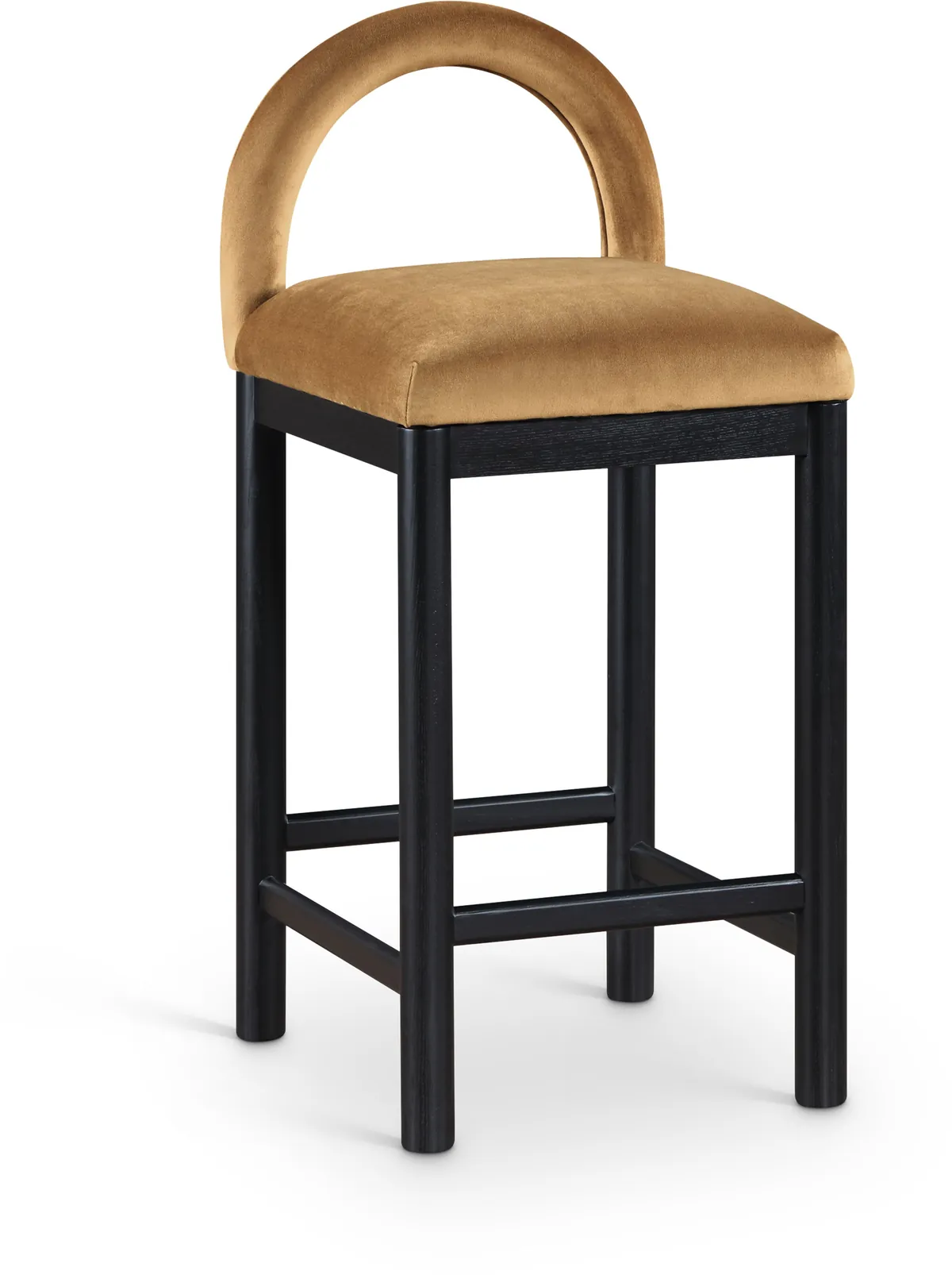 Conrad - Velvet Counter Stool With Black Legs - Saddle