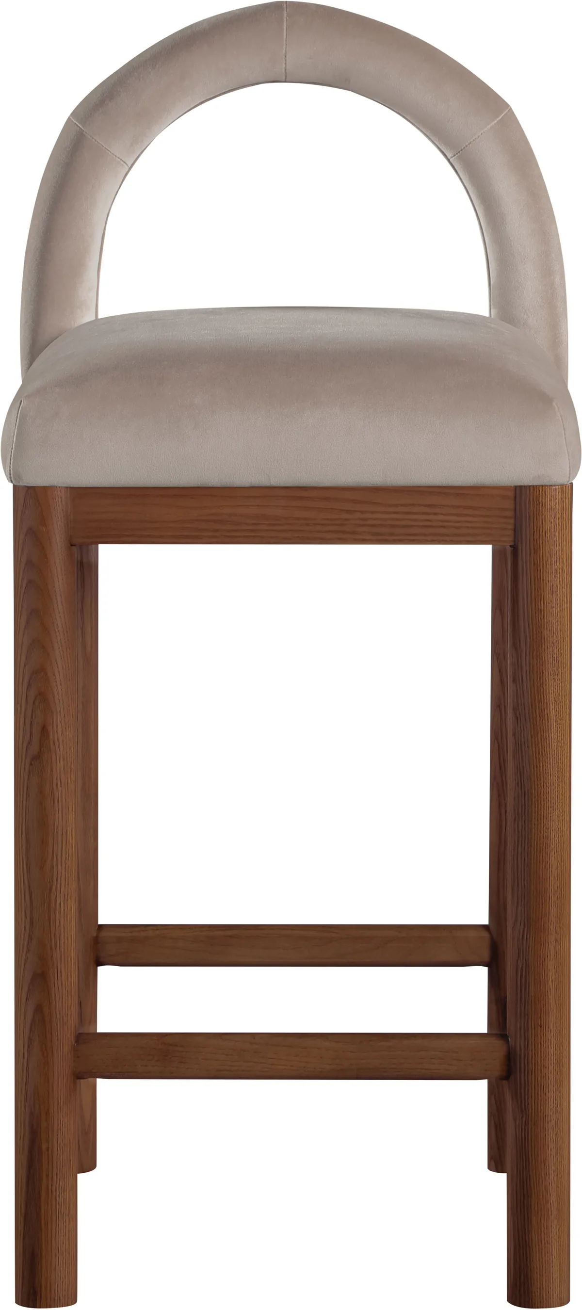 Conrad - Velvet Counter Stool With Brown Legs - Taupe - View 2