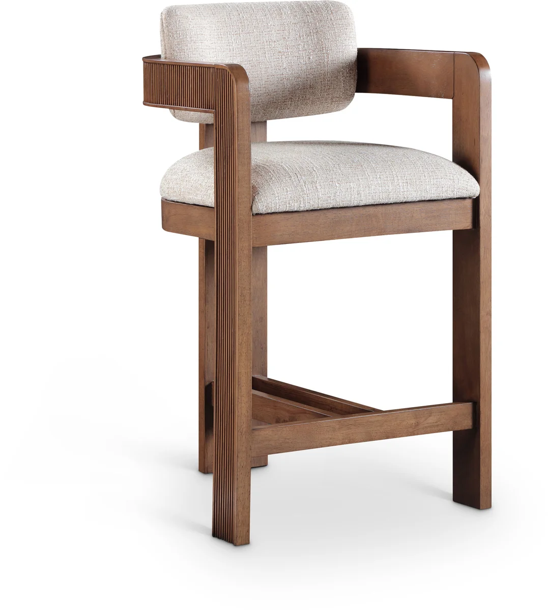 Sacha - Linen Stool With Brown Base - Beige